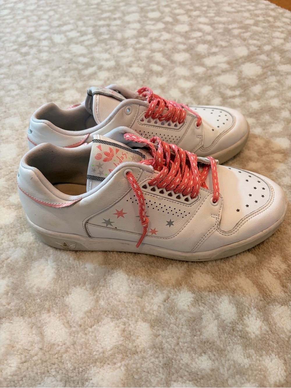 adidas White Sneakers with Coral Pink Laces